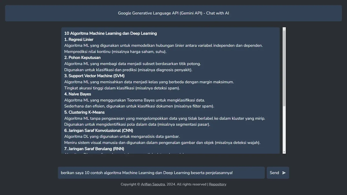 Simple AI Chat with Google Generative Language API (Gemini API)